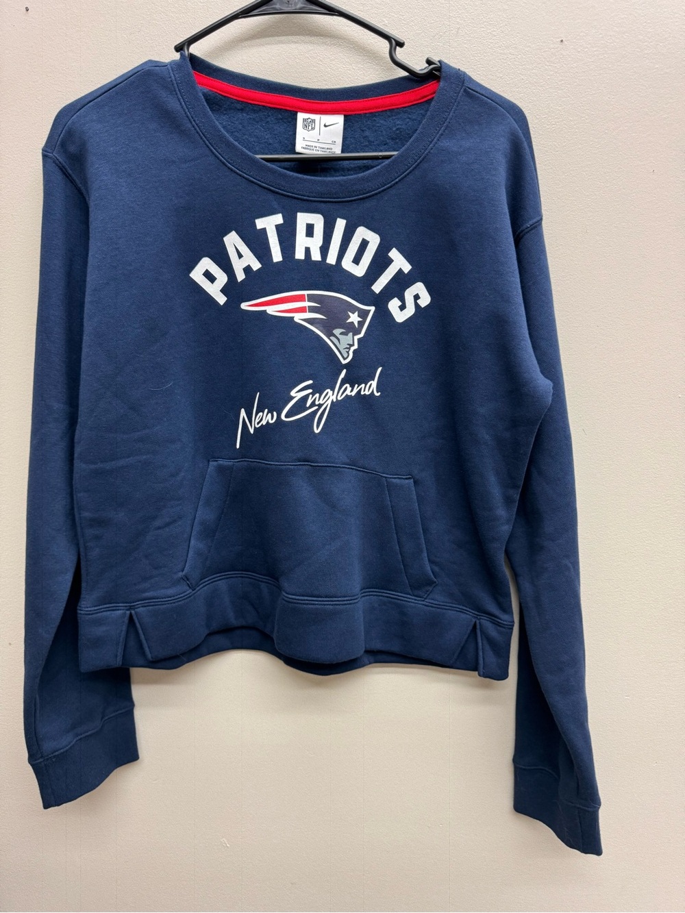 NFL Navy Patriots Crewneck Sweatshirt with Red Accent